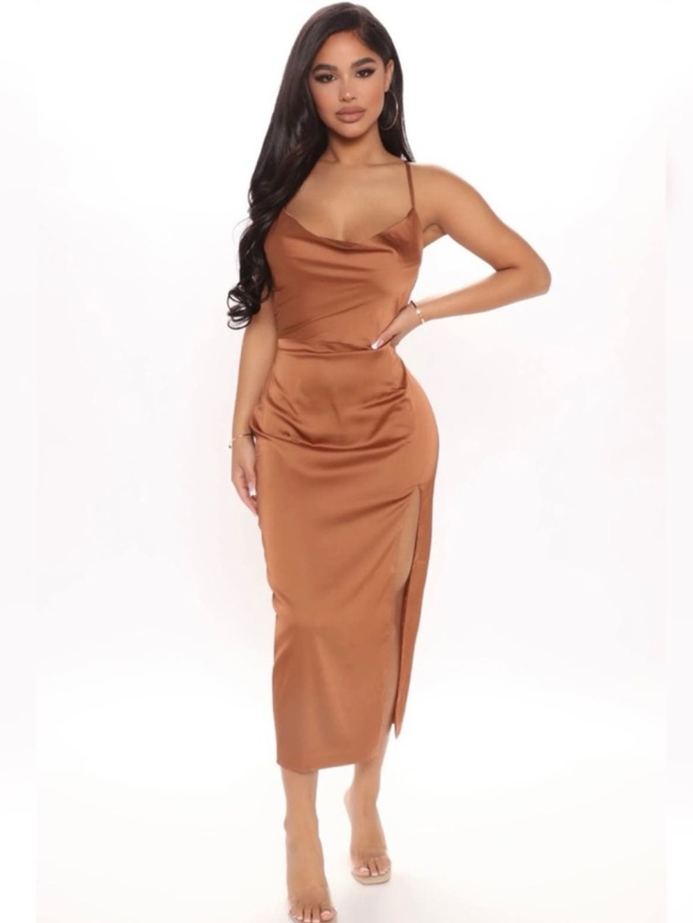 Fashion Nova Give It All To Me Satin Cowl Midi Dress